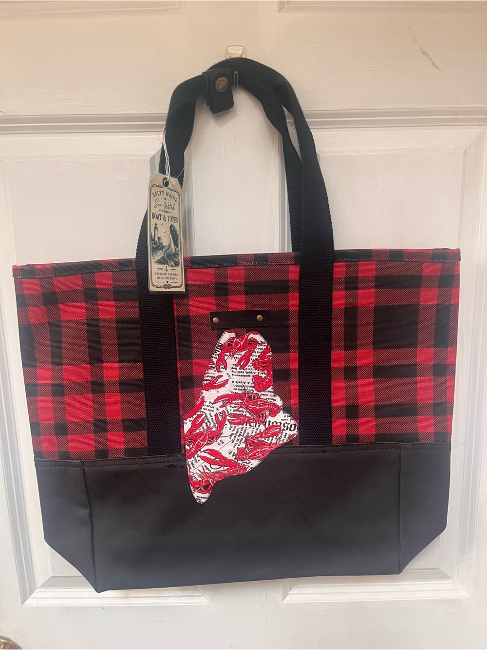 Red Buffalo Plaid Tote Bag with Black Base